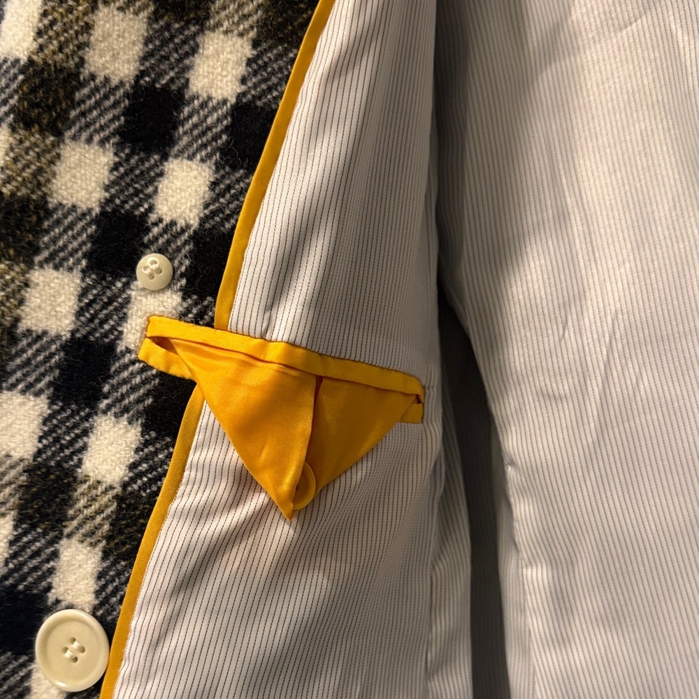 J. Crew Black and White Checkered Pea Coat with Gold Buttons - Picture 6 of 7
